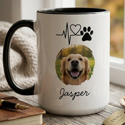 Heartbeat Paw Print Pet Photo Mug