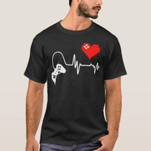 Heartbeat Pixel Love voor gamers en consoleverslaa T-shirt