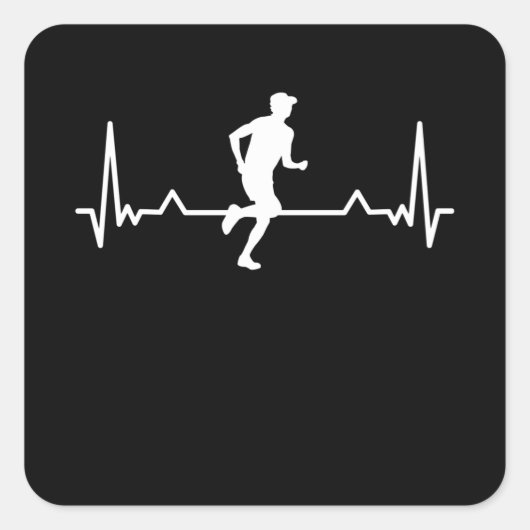 Heartbeat Runner Gift Marathon Runner Vierkante Sticker (Voorkant)