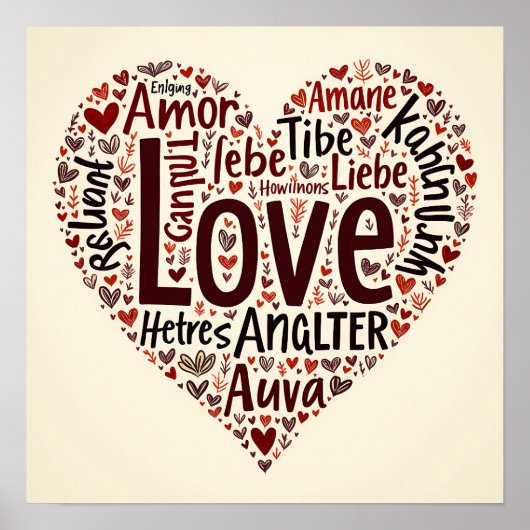 Heartfelt Love Word Cloud - Romantisch Poster (Voorkant)
