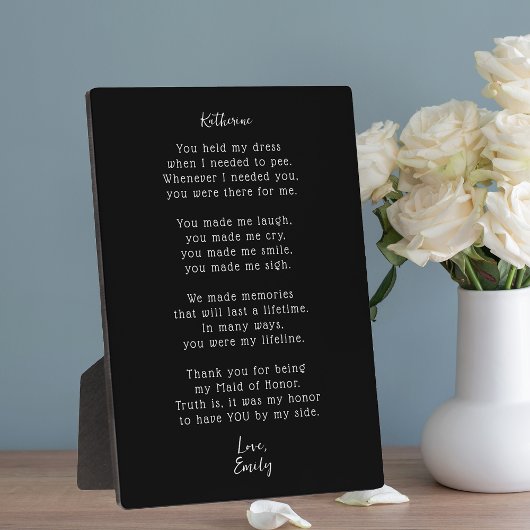Heartfelt Maid of Honor Thank You Poem Plaque Fotoplaat