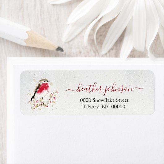 Hearthlight Notes Winter Robin Bird Personalized Etiket (Insitu)