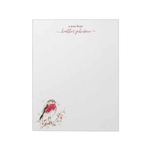 Hearthlight Notes Winter Robin Bird Personalized Notitieblok (Gedraaid)