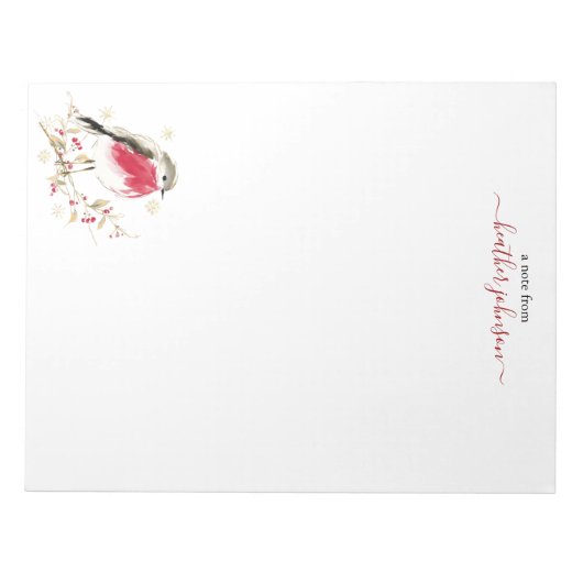Hearthlight Notes Winter Robin Bird Personalized Notitieblok (Voorkant)