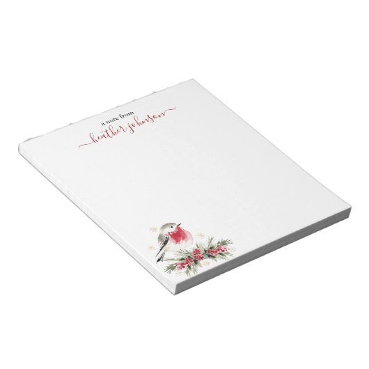 Hearthlight Notes Winter Robin Bird Personalized Notitieblok (Schuin)
