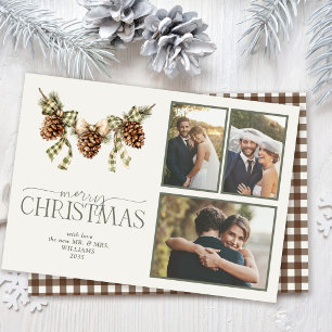 Hearthpine Pine & Gingham Kerst als Jonggehuwd Feestdagenkaart