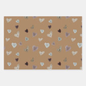 Hearts2 Wrapping Papier Lakens - Bruin - Set van 3 Inpakpapier Vel (Voorkant)