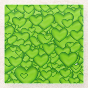 Hearts 3D Texture Green Pattern-68689 Glazen Onderzetter