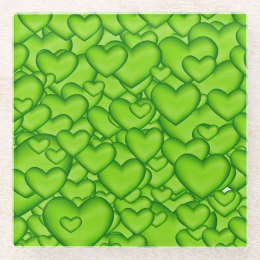 Hearts 3D Texture Green Pattern-68689 Glazen Onderzetter (Voorkant)