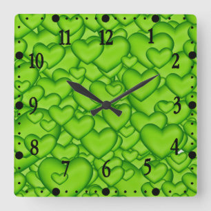 Hearts 3D Texture Green Pattern-68689 Vierkante Klok