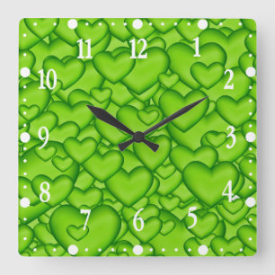 Hearts 3D Texture Green Pattern-68689 Vierkante Klok
