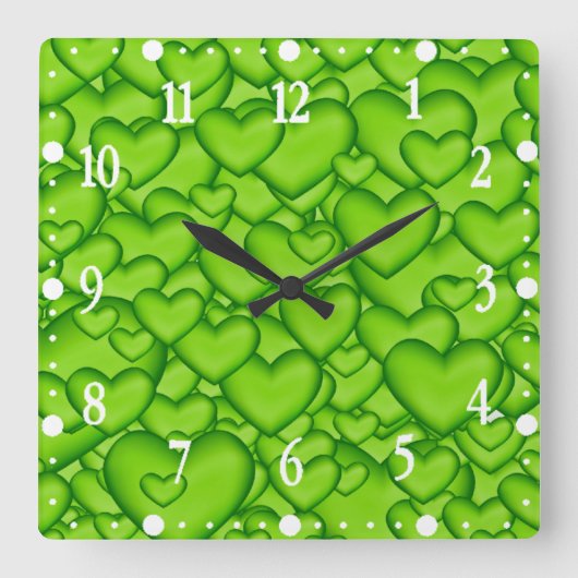 Hearts 3D Texture Green Pattern-68689 Vierkante Klok (Voorkant)