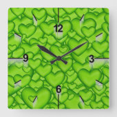 Hearts 3D Texture Green Pattern-68689 Vierkante Klok (Voorkant)