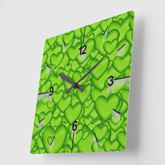 Hearts 3D Texture Green Pattern-68689 Vierkante Klok (Hoek)