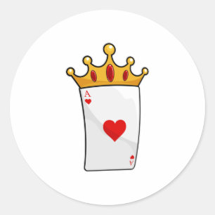Hearts Ace met Queen Crown Ronde Sticker