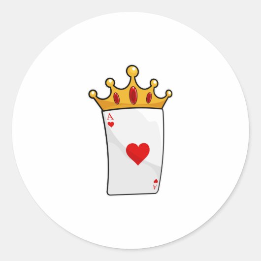 Hearts Ace met Queen Crown Ronde Sticker (Voorkant)