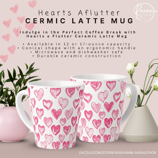Hearts Aflutter Ceramic Latte Mok