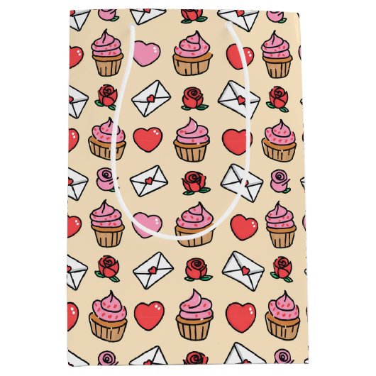 Hearts and Cupcakes Wrapping Paper Medium Cadeauzakje (Voorkant)