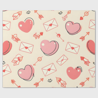 Hearts Arrows Letters Valentine Wrapping Paper Cadeaupapier