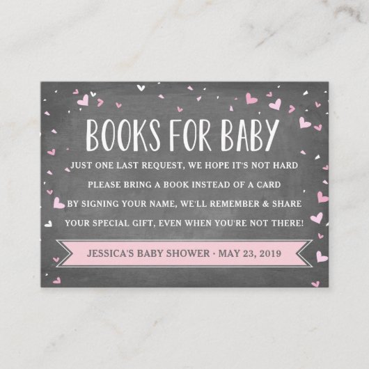 Hearts Baby Book Request schoolbord | Baby Shower Informatiekaartje (Voorkant)