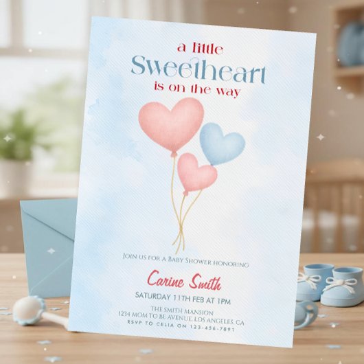 Hearts balloons  Baby Shower  Invitation