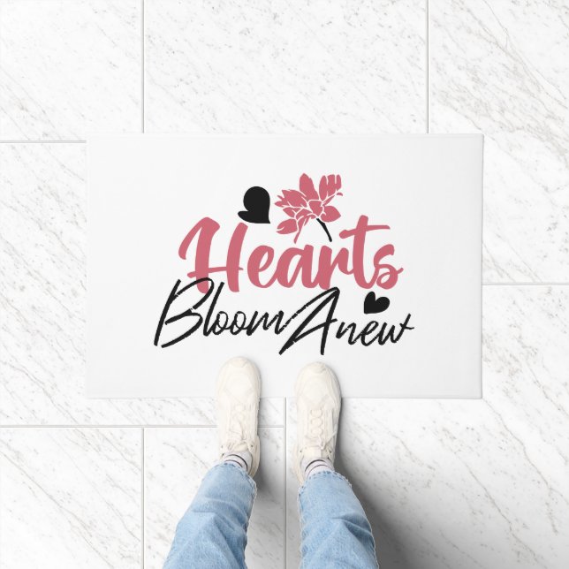 Hearts Bloom Anew - Inspirerend Bloemen Quote Deurmat (Binnen)