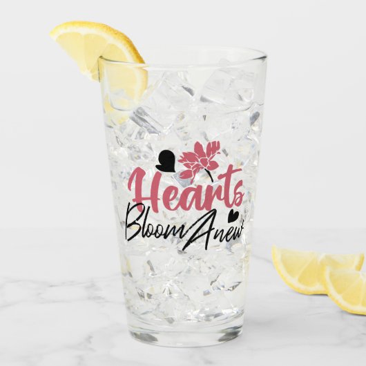 Hearts Bloom Anew - Inspirerend Bloemen Quote Glas (Voorkant ijs)
