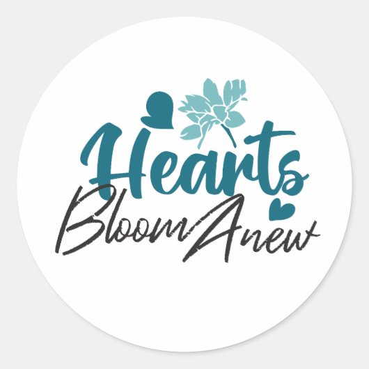 Hearts Bloom Anew - Inspirerend Bloemen Quote Ronde Sticker (Voorkant)
