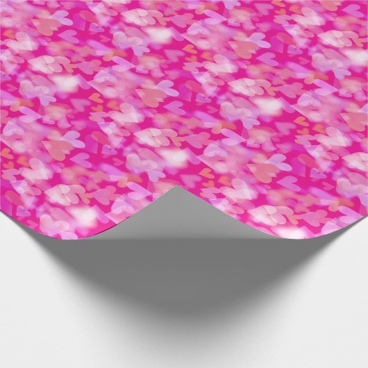 Hearts Bokeh Pattern Pink Cadeaupapier (Hoek)