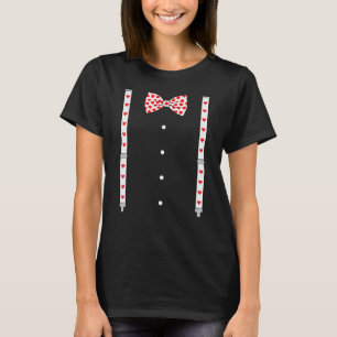 Hearts Bow Tie & Suspenders Valentijnsdag Kostuum T-shirt