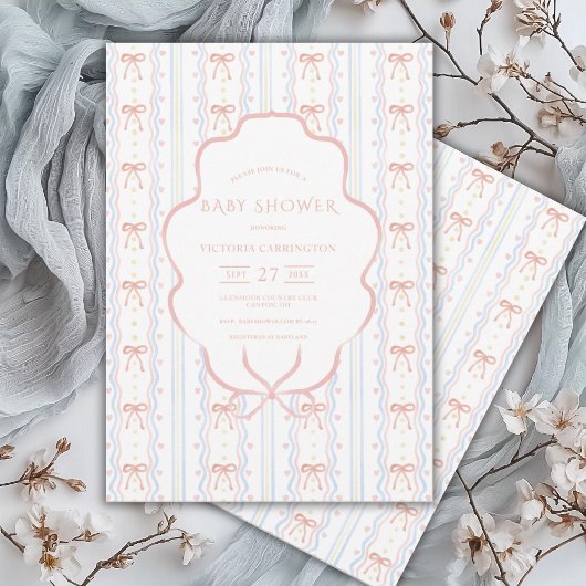 Hearts & Bows  Baby shower Uitnodiging