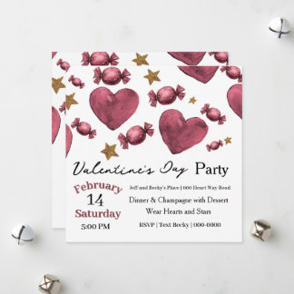 Hearts Candies and Stars Valentine Invitation Feestdagenkaart