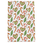 Hearts Candy Cane Holly Pattern Kerstmis Medium Cadeauzakje (Voorkant)
