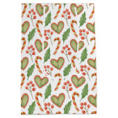 Hearts Candy Cane Holly Pattern Kerstmis Medium Cadeauzakje (Achterkant)