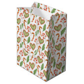 Hearts Candy Cane Holly Pattern Kerstmis Medium Cadeauzakje (Achterkant Gekanteld)