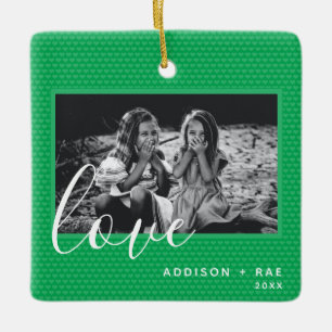 Hearts Christmas Holiday Green Custom Photo Keramisch Ornament