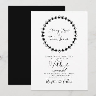 Hearts Circular Lijst Black Geometrical Wedding Kaart