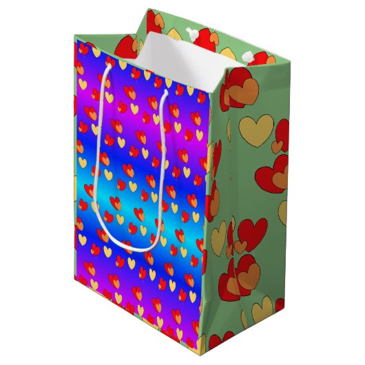 Hearts Cust. BG-kleurencadeau Medium Cadeauzakje (Voorkant Gekanteld)