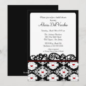 Hearts Damask Bridal Shower Invitation Kaart (Voorkant / Achterkant)