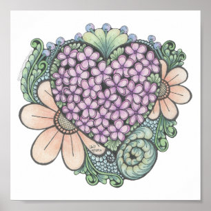 Hearts doodle print 8x8in