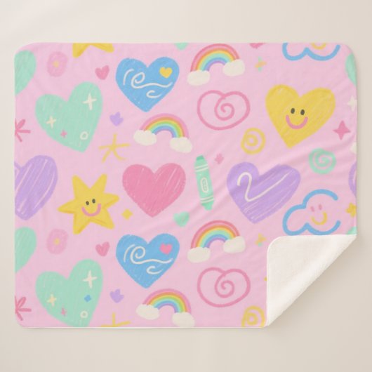 Hearts & Doodles deken – zachte pastel schattighei (Voorkant (horizontaal))