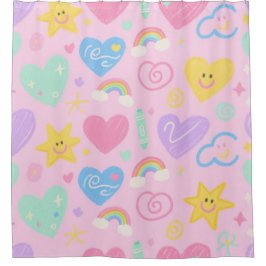 Hearts & Doodles Douchegordijn – Pastel Pop