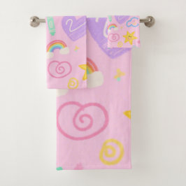 Hearts & Doodles Handdoek – Kidcore Pastel Style