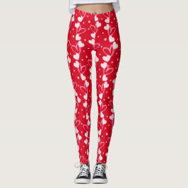 Hearts doodles pattern, Red, Leggings