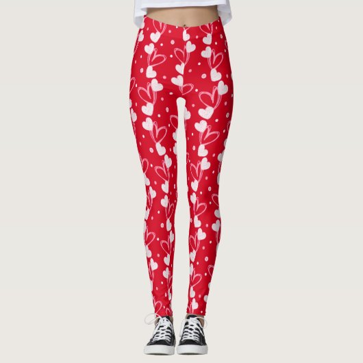 Hearts doodles pattern, Red, Leggings (Devant)
