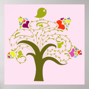 Hearts en Birdie op een schattige boom poster prin
