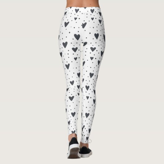 Hearts en Polka Dot Black en White Pattern Leggings (Achterkant)