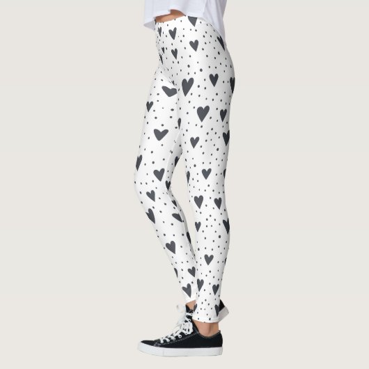 Hearts en Polka Dot Black en White Pattern Leggings (Links)