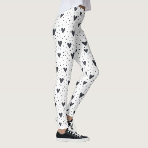 Hearts en Polka Dot Black en White Pattern Leggings