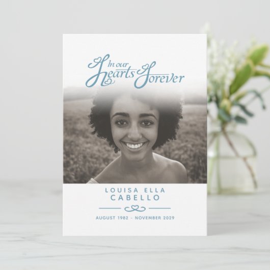 Hearts forever begrafenisprogramma blauw grijs programma (Staand voorkant)